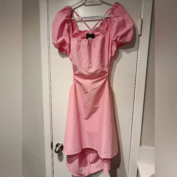 slim fit dress slacks FUCHSIA OFF SHOULDER SHEER BALLOON SLEEVE DRESS – Arelia's Dream main image 1